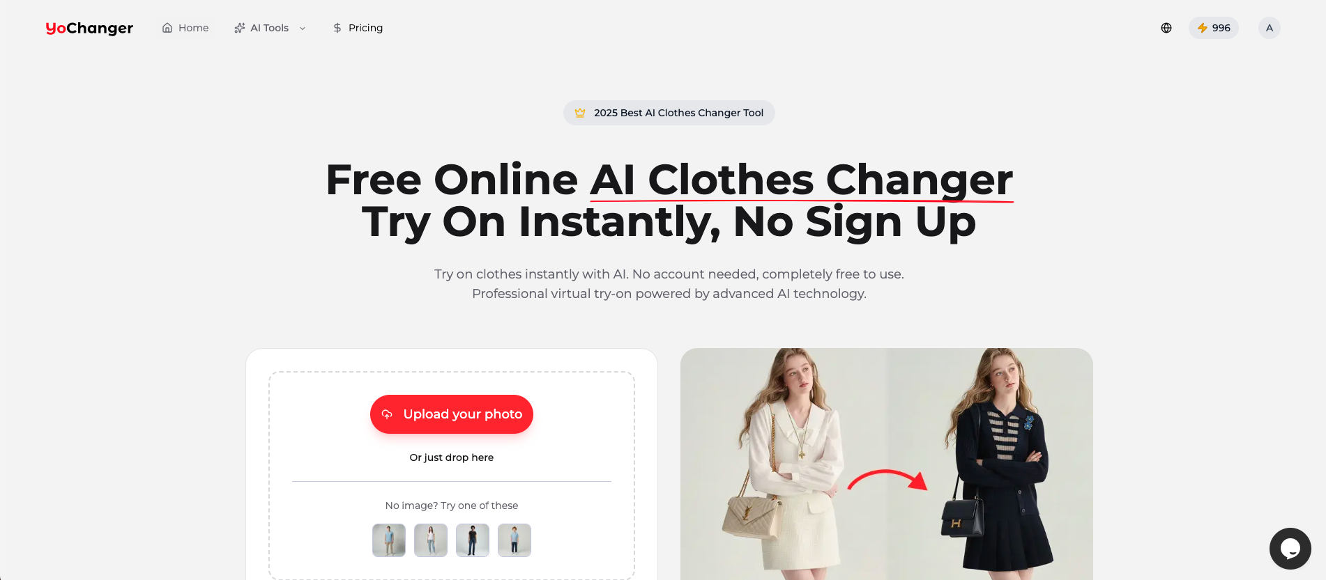 YoChanger homepage overview