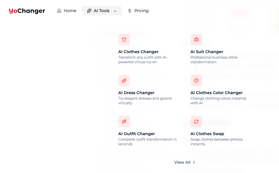 YoChanger navigation menu